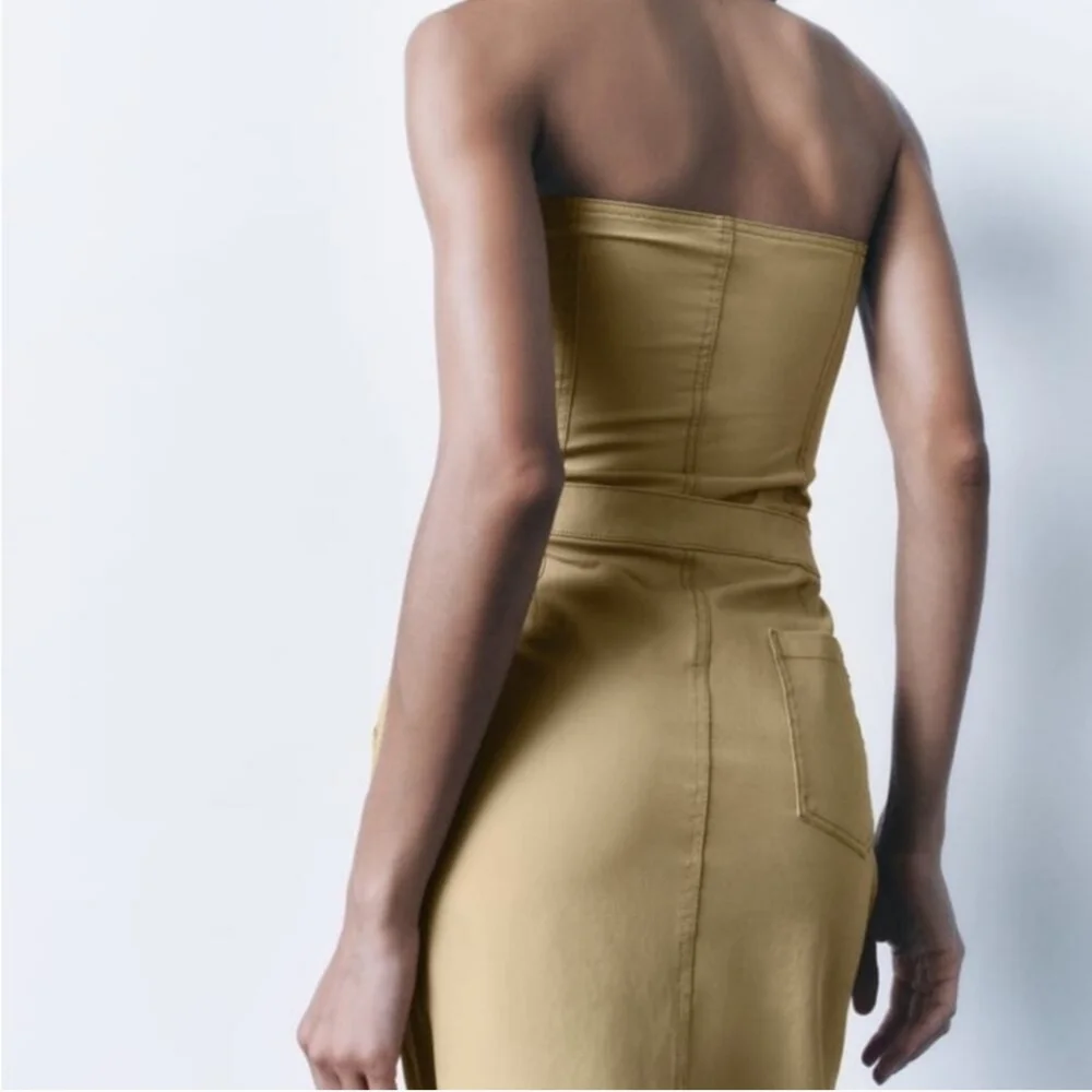 ZARA TAN STRAPLESS DRESS ✨️SIZE M✨️ - Picture 3 of 8